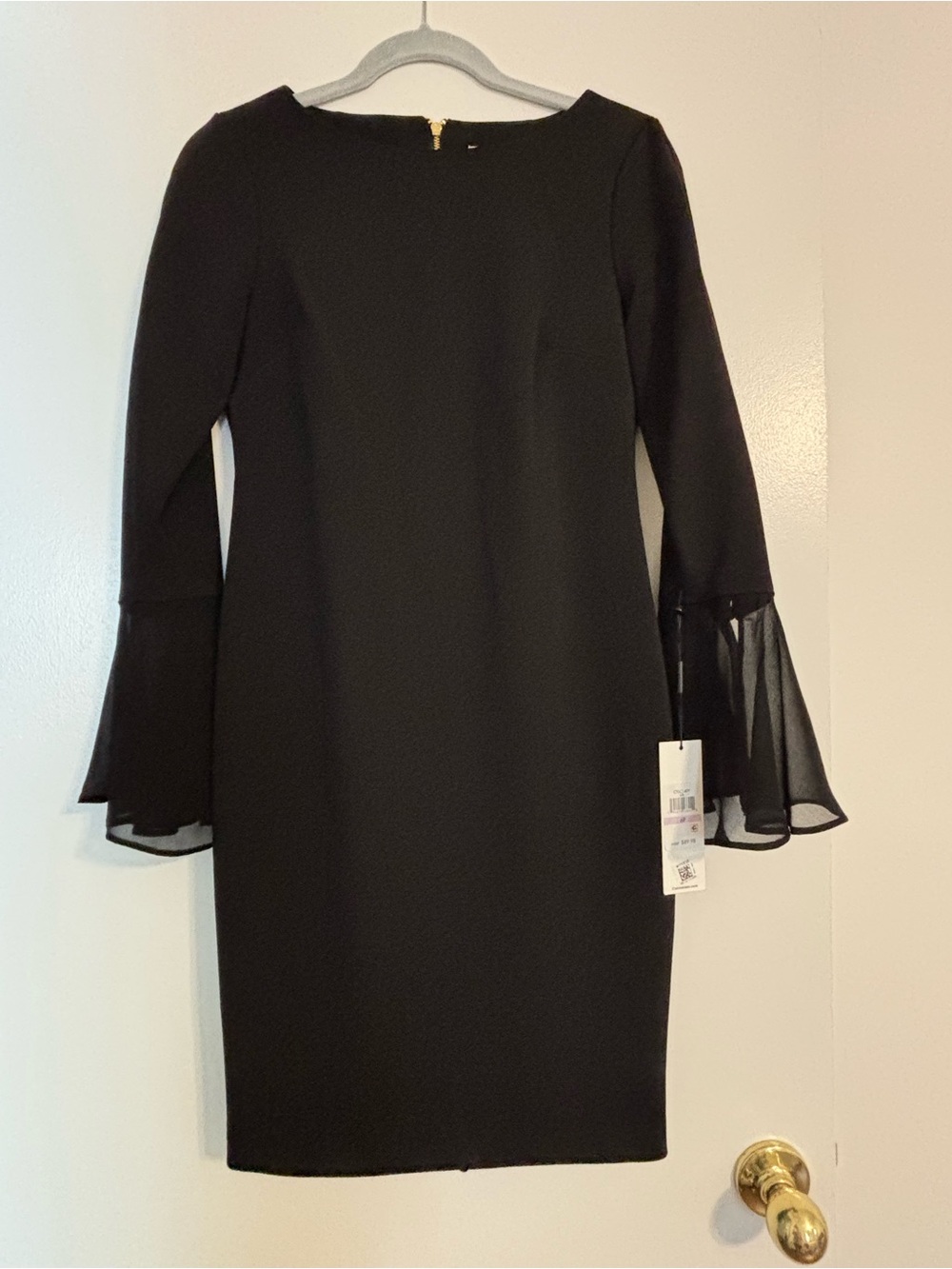 Classic Black Sheath Dress with Chiffon Bell Sleeves